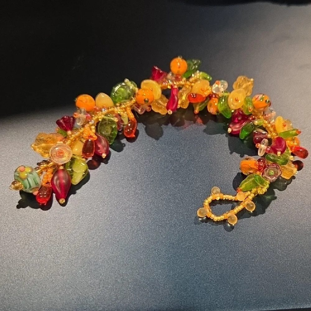 Colorful Glass Bead Cluster Bracelet - Multicolor